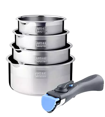 Arthur Martin - Batterie de cuisine inox AM7457 avec manche amovible