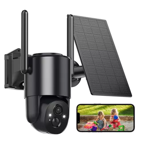 Caméra de Surveillance WiFi Extérieure 2K avec Rotation 360° et Panneau Solaire