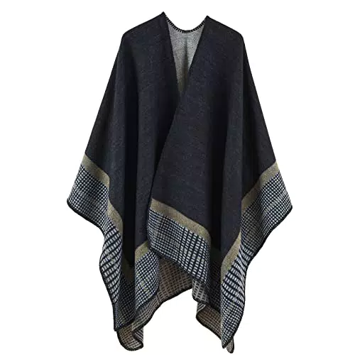 Colornival Poncho Femme Élégant Réversible Châle Chaud pour l'Hiver et l'Automne