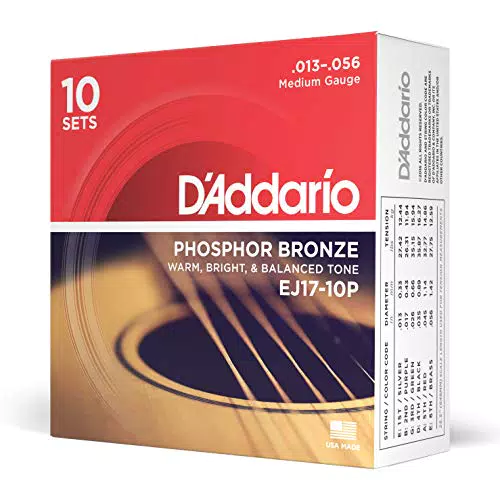 Cordes de Guitare Acoustique D'Addario EJ39 en Bronze Phosphoreux - Moyen 12-52