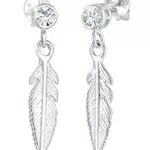Elli Boucles d'Oreilles Boho en Argent Sterling 925 avec Pendentif Plume et Cristal