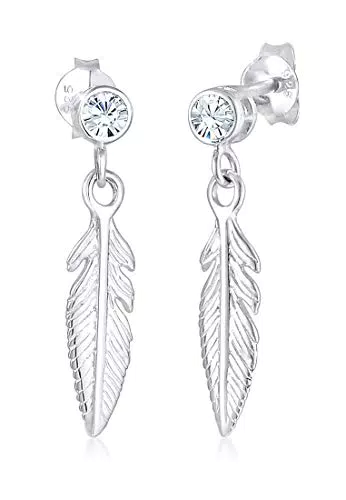 Elli Boucles d'Oreilles Boho en Argent Sterling 925 avec Pendentif Plume et Cristal