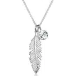 Elli Pendentif Plume Élégant en Argent Sterling 925 avec Cristaux