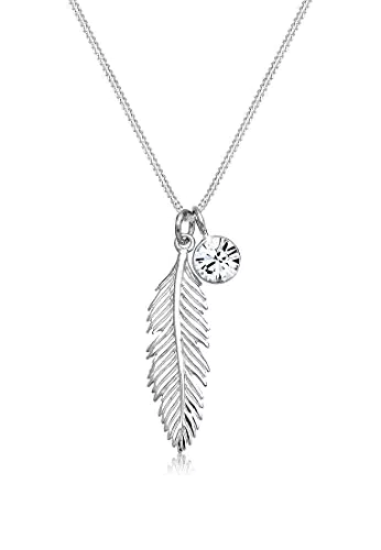 Elli Pendentif Plume Élégant en Argent Sterling 925 avec Cristaux