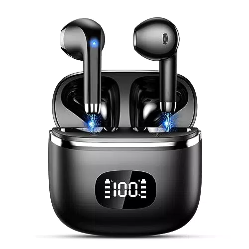 POMUIC Écouteurs Bluetooth 5.3 avec Réduction de Bruit et Écran LED