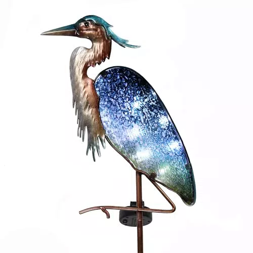 Teresa's Collections Lampe Solaire Extérieure Héron en Métal et Verre pour Jardin