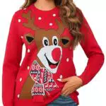 Uniexcosm Pull de Noël Femme Col Rond avec Wapitis et Flocons de Neige