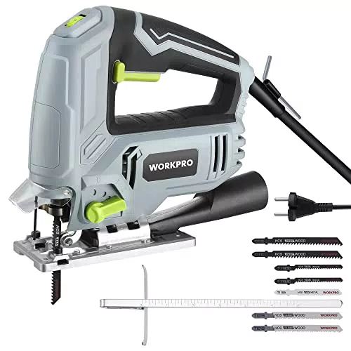 WORKPRO Scie Sauteuse Électrique 600W, 6 Vitesses, Changement de Lame Facile