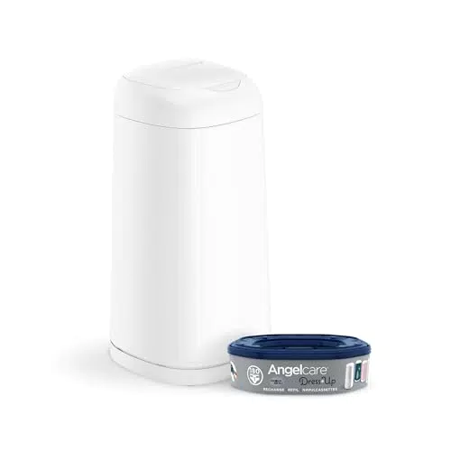 Angelcare Poubelle à Couches + Recharge Anti Odeurs/Grande Capacité Antibactérien Usage Simple Dress up Blanc + Angelcare - Recharge Octogonale pour Poubelle à Couche Dress up/Essential - 1 unité