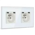 BSEED Prise Murale Triple avec USB et Type C, 16A, Panneau en Verre