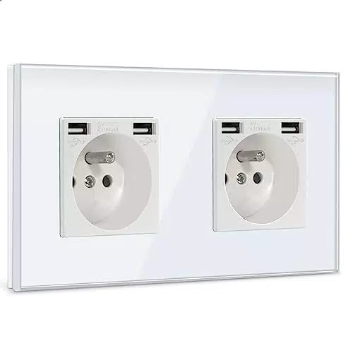 BSEED Prise Murale Triple avec USB et Type C, 16A, Panneau en Verre