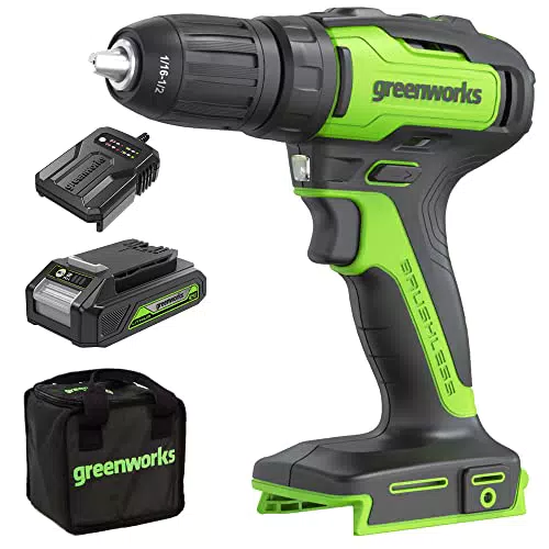 Greenworks Perceuse Visseuse Sans Fil GD24DD35K2, Moteur Sans Balais, 24V 2Ah