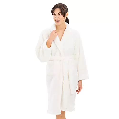 HOMELEVEL Peignoir long en polaire sherpa pour femme avec poches et ceinture