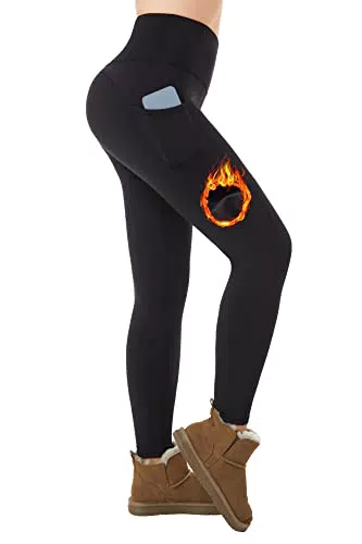Ineepor Leggings Polaires Femme Taille Haute Sport avec Poches Hiver Résistants à l'Eau