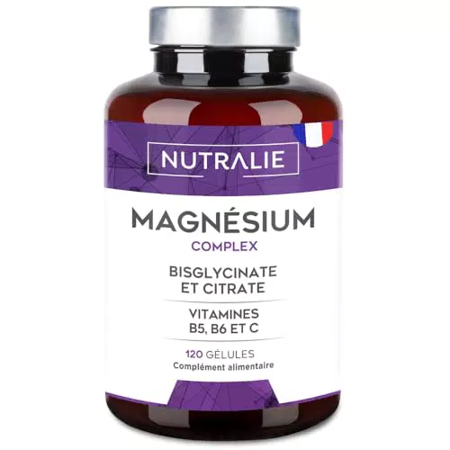 Nutralie Magnésium Bisglycinate et Citrate avec Vitamines B6, B5 et C - Anti-fatigue