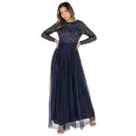 Maya Deluxe Robe de demoiselle d'honneur à manches longues en paillettes