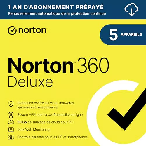 Norton 360 Deluxe 2025 - Protection complète pour 5 appareils pendant 12 mois