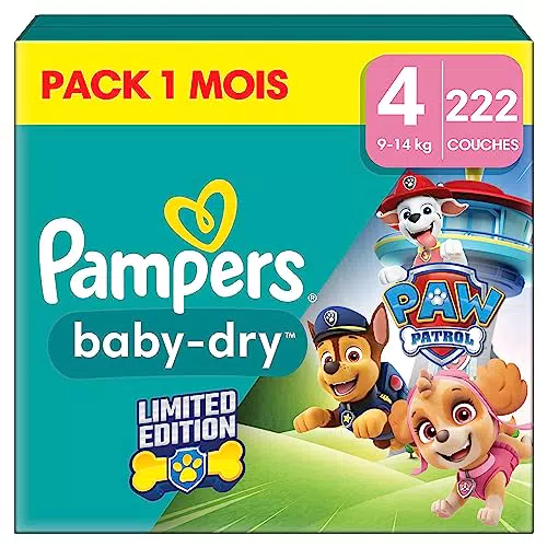 Pampers Baby-Dry - Protection intégrale contre les fuites jusqu'à 12h, édition limitée Pat’Patrouille