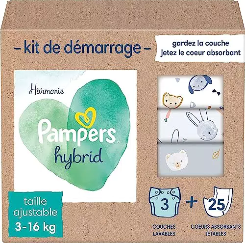 Pampers Harmonie Hybrid - Kit de Démarrage Couches Lavables et Cœurs Jetables