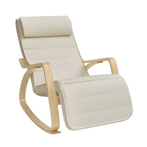 SONGMICS Fauteuil à bascule avec accoudoirs en bois, chaise d'allaitement réglable