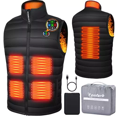 Tonfarb Gilet Chauffant Homme avec Batterie Rechargeable et 6 Zones de Chauffage