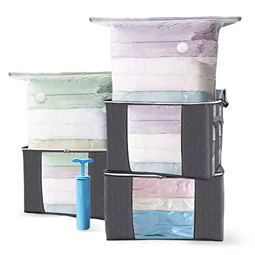VOUNOT Sac de Rangement XXL Non-tissé avec Housses et Pompe pour Duvet et Vêtements
