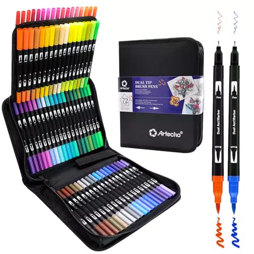 Artecho Feutres Aquarelle Double Pointe pour Dessin, Mandalas et Calligraphie