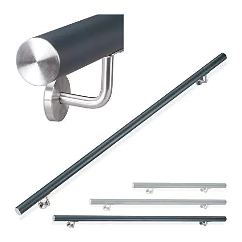 Relaxdays Rampe en aluminium pour escalier, main courante ronde, 200 cm