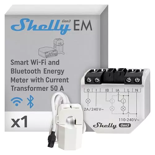 Shelly EM Gen3 - Compteur d’énergie connecté Wi-Fi et Bluetooth avec pince 50A