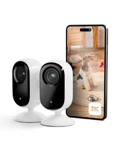 Arlo Essential 2K - Caméra de Surveillance WiFi Intérieure pour Animaux de Compagnie