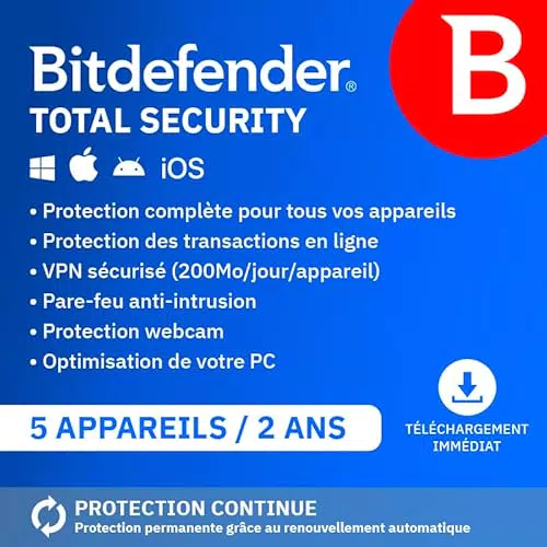 Bitdefender Total Security 2025 - Protection complète pour PC, Mac, iOS et Android
