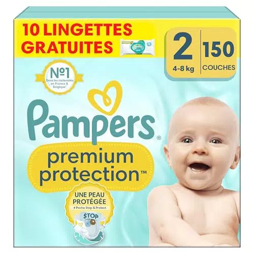 Pampers Premium Protection - Couches Double Protection pour la Peau et Contre les Fuites