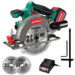 HYCHIKA Scie circulaire sans fil 18V avec 2 lames et rail de guidage