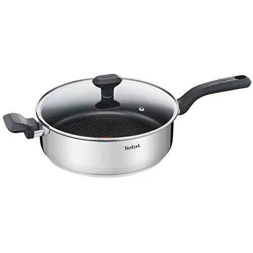 Tefal Sauteuse Comfort Max 26 cm en acier inoxydable avec couvercle en verre