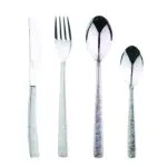 BERGNER Lyon - Ensemble complet 24 couverts - 6 couteaux - 6 fourchettes - 6 cuillères - 6 cuillères à thé - En acier inoxydable robuste - Finition polie mate - Facile à laver