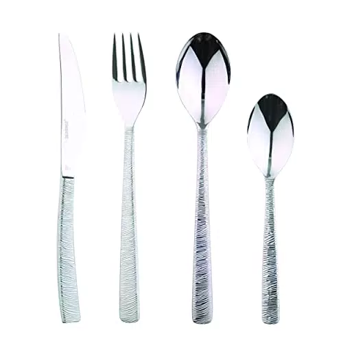 BERGNER Lyon - Ensemble complet 24 couverts - 6 couteaux - 6 fourchettes - 6 cuillères - 6 cuillères à thé - En acier inoxydable robuste - Finition polie mate - Facile à laver
