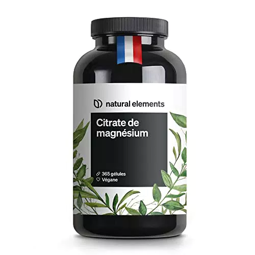 Citrate de magnésium premium 2320mg, dont 360mg de magnésium élémentaire par dose journalière - 365 gélules véganes hautement dosé contrôlé en laboratoire