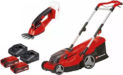 Einhell Tondeuse à gazon sans fil GE-CM 36/37 Li + Cisaille à gazon sans fil GE-CG 18/1 Li Power X-Change Livré avec 2 batteries 3