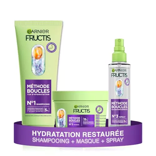 GARNIER FRUCTIS - Méthode Boucles - Routine Cheveux Bouclés - Shampooing + Masque + Spray - Acide Hyaluronique & Beurre De Karité - Sans Silicone