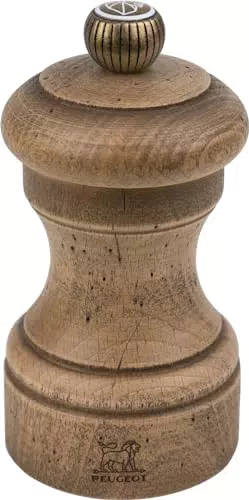 PEUGEOT - Moulin à Sel Bistro Antique 10 cm - Réglage Classique - En Bois Labellisé PEFC - Fabrication Française - Finition Antiquaire