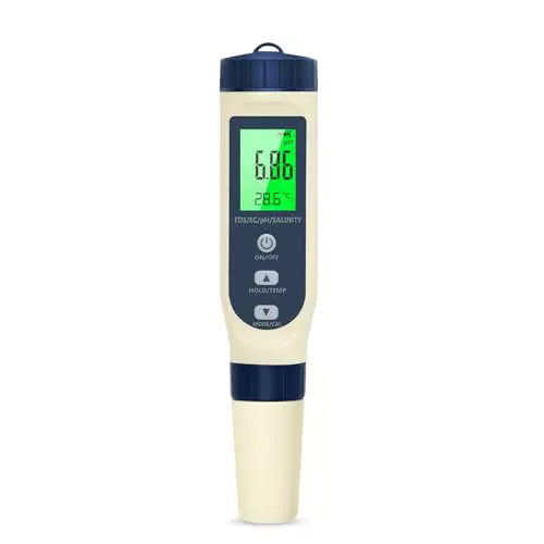 Pious Ph Metre, 5 en 1 PH/TDS/EC/Salinité/Thermomètre