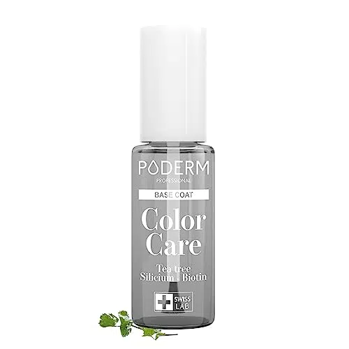 PODERM - BASE COAT Protecteur - Enrichie en TEA TREE - Assure une longue tenue des couleurs - Prévention & Traitement des Ongles Jaunes/Abîmés - Ingrédients Naturel & Vegan - Swiss Lab