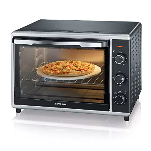 SEVERIN Four posable XXL à Chaleur Tournante 60 L avec pierre à pizza et tournebroche 2 200 W design simple et élégant