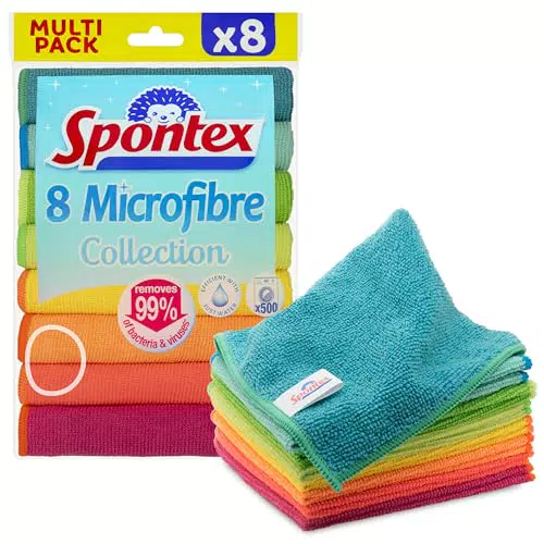 Spontex Microfibre Collection - Microfibres Multi-usages - 8 Chiffons de Nettoyage en Microfibre