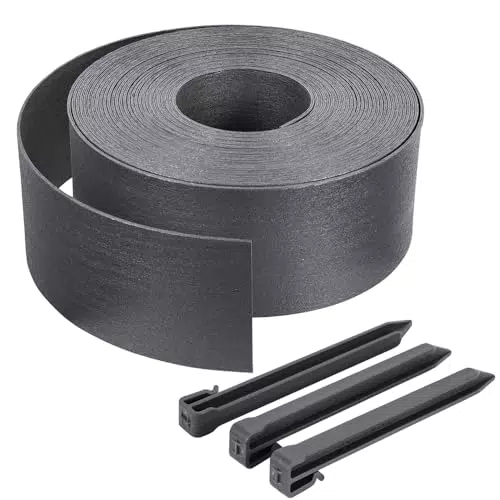 VOUNOT Bordure de Jardin en PE 20 mètres avec 12 Piquets d’ancrage Bordure de Gazon Flexible Bordurette de Pelouse Aspect Naturel Hauteur 13cm Epaisseur 4mm Gris
