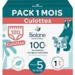 BIOLANE - Couches culottes - Taille 5 - Zéro fuite pendant 12h - Pack 1 mois - 120 Couches Pants - Eco-responsable - Fabriquées en France