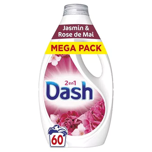 Dash 2en1 Lessive Liquide Jasmin et Rose de Mai, 60 Lavages
