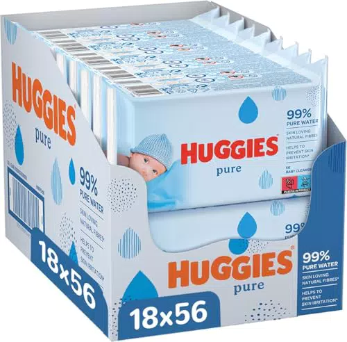 Huggies Lingettes Bébé Pure - 99% d'eau pure, sans parfum, fibres naturelles