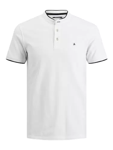 JACK & JONES Jjepaulos Mao Polo SS Noos, Blanc, L Hommes