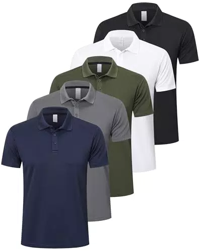 ZENGVEE 5er Pack Polo Homme Manches Courtes Golf Sport Respirant Séchage Rapide Tee Shirt Homme T-Shirts à Manches Courtes Rugby Travail T Shirt Running Outdoor Tshirt Loisirs